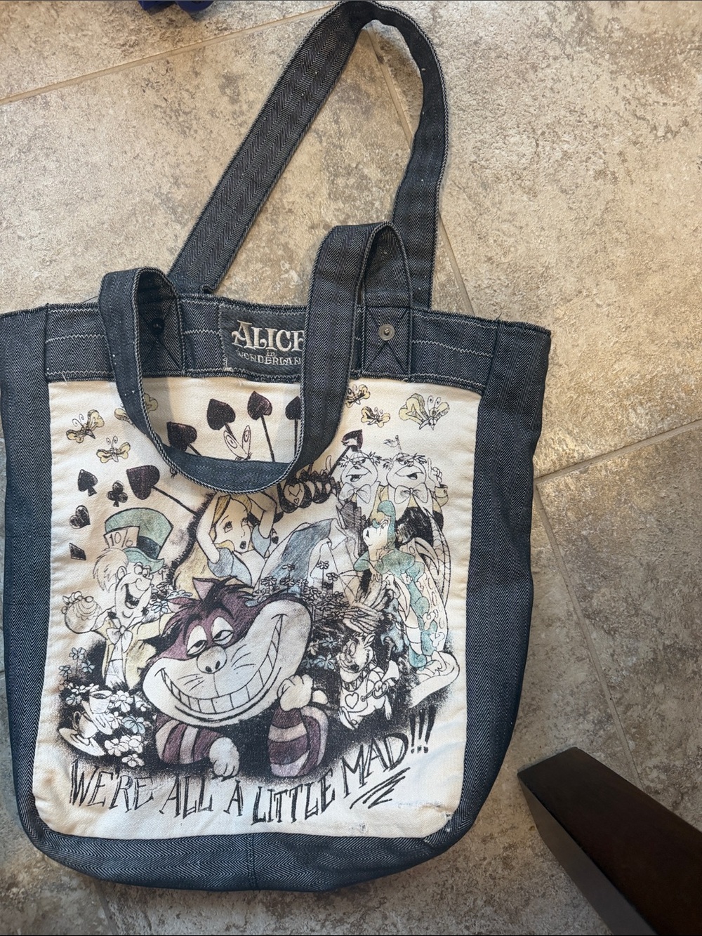 Loungefly Alice in Wonderland Denim Tote Bag with Graphic Print